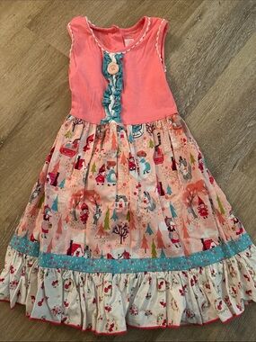 Ricrac & Ruffles Girls Pink & Multi Ruffle Dress